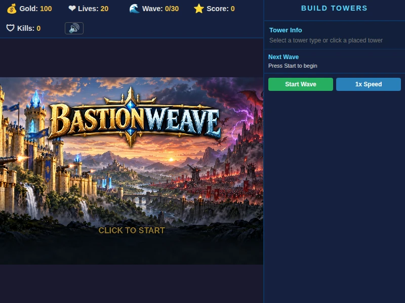 Bastionweave — Prototype title screen and build interface
